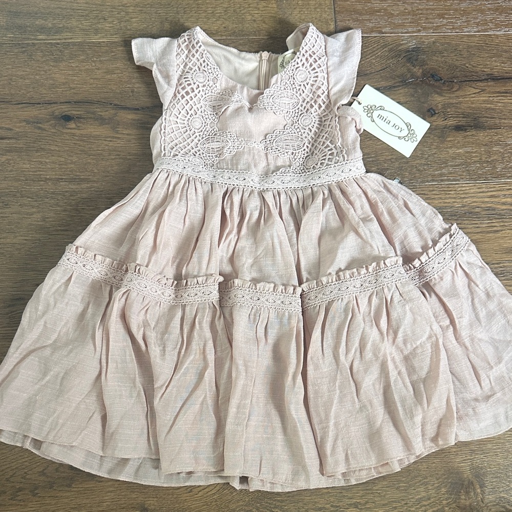 Joyfolie Pink Flutter Sleeve Sundress with Ruffled Tiers